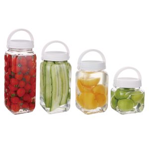 glass food storage jar with handle